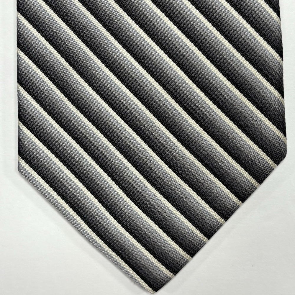 Vintage Brooks Brothers Tie Black Gray White Silk Striped Preppy Old Money USA